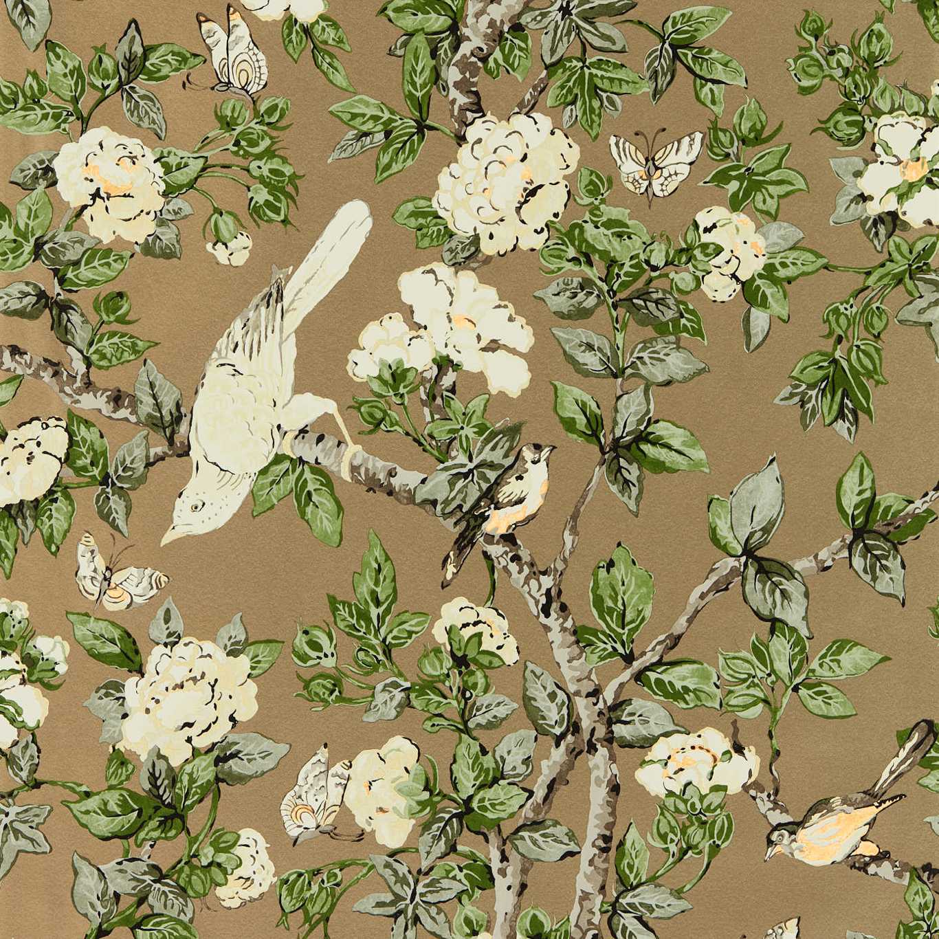 Caverley Wallpaper - Gold Metallic/Gardenia Green - DOSW217036 - Sanderson - Premier Wallcovering