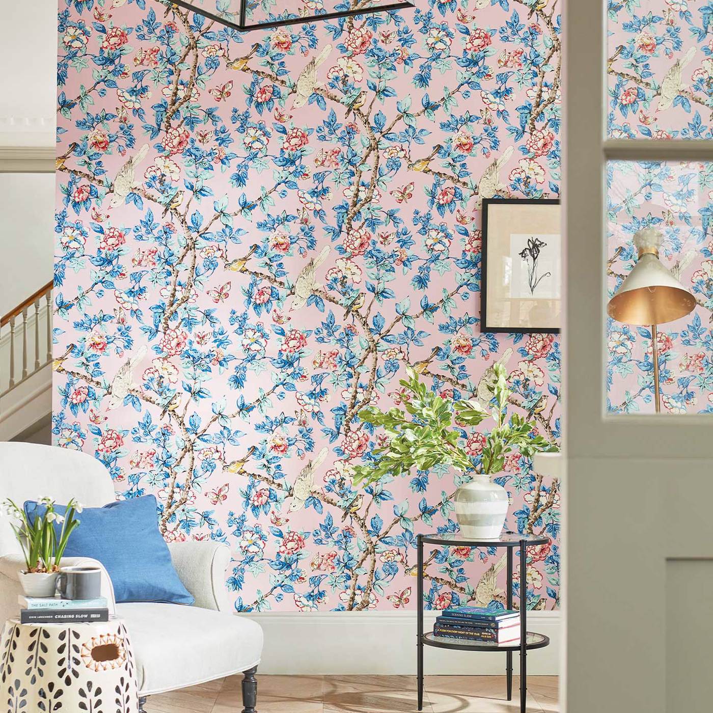 Caverley Wallpaper - Rose/French Blue - DOSW217035 - Sanderson - Premier Wallcovering