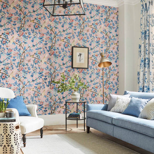 Caverley Wallpaper - Rose/French Blue - DOSW217035 - Sanderson - Premier Wallcovering