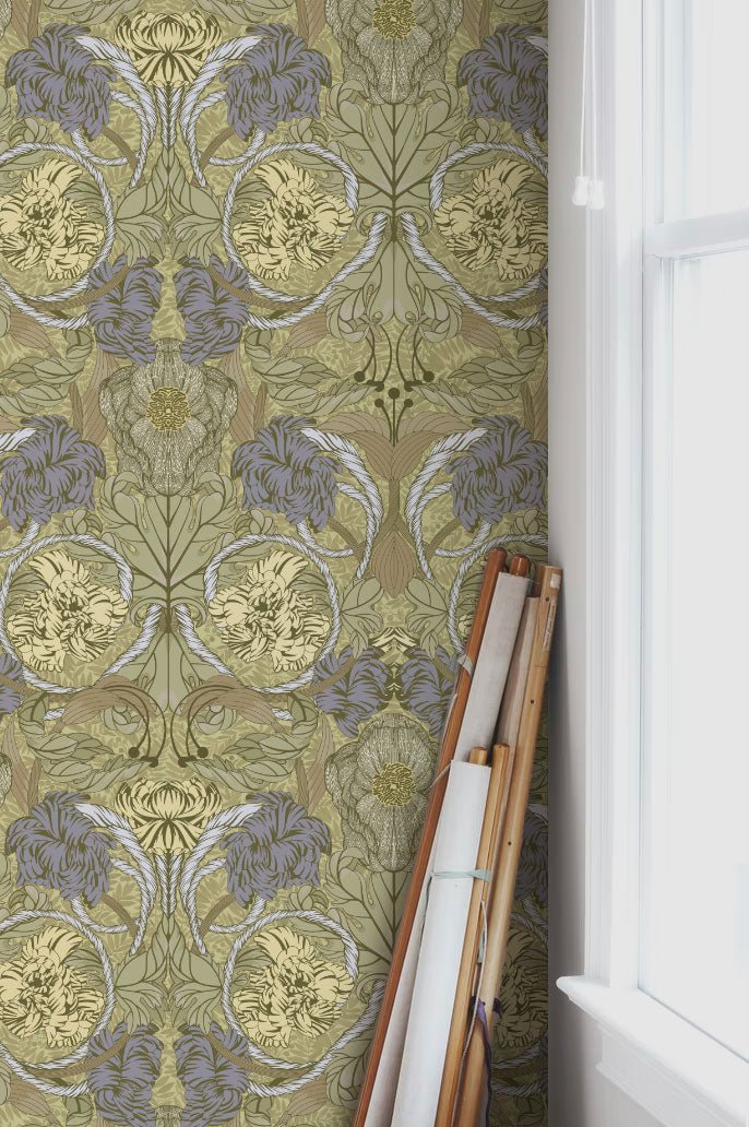 Cecilia Wallpaper - Olive - Summer Gray - Premier Wallcovering