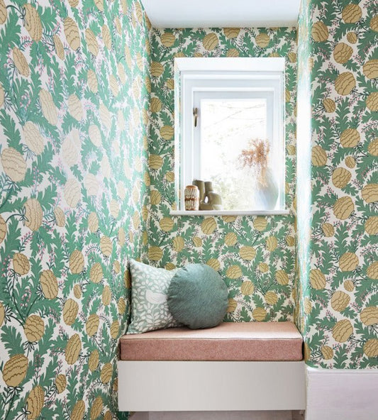 Cecilia Wallpaper - Sage / Buttercream - NART112796 - Scion - Premier Wallcovering