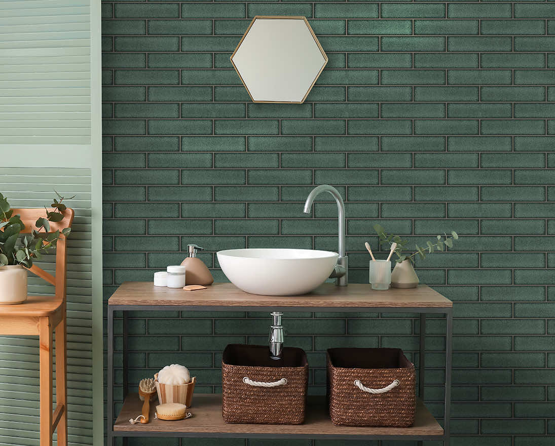 Celadon Gloss Tile Wallpaper - Emerald - Holden Décor - 89386 - Premier Wallcovering