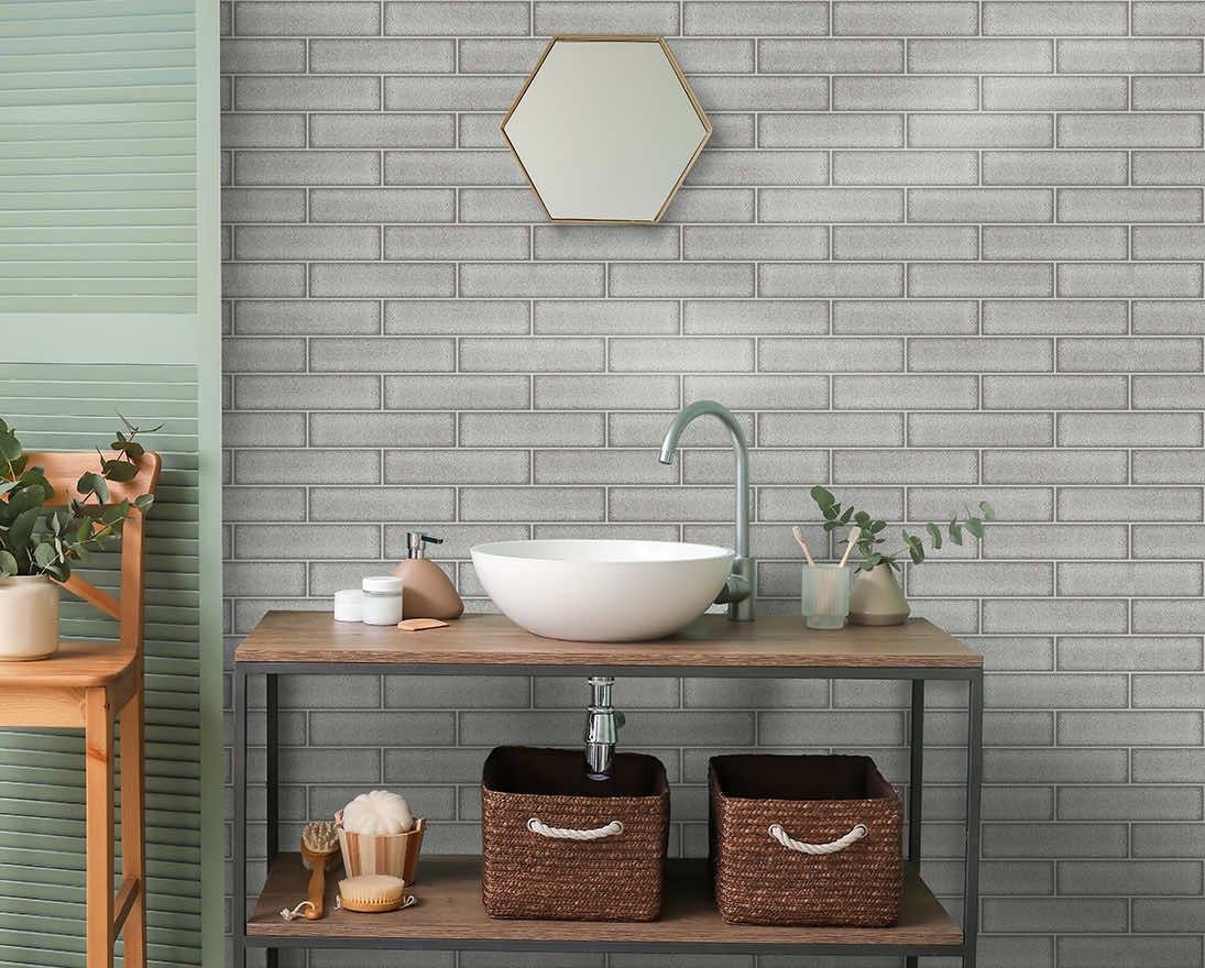 Celadon Gloss Tile Wallpaper - Grey - Holden Décor - 89387 - Premier Wallcovering