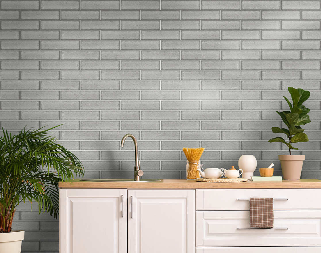 Celadon Gloss Tile Wallpaper - Grey - Holden Décor - 89387 - Premier Wallcovering