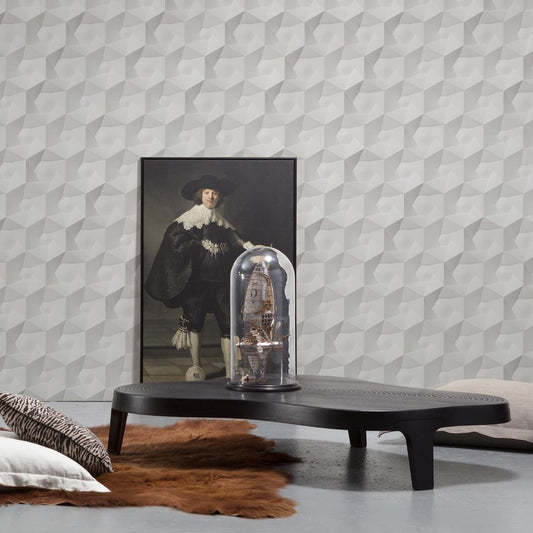 Ceramics Hexa Wallpaper - Silver - NLXL - VOS - 01 - Premier Wallcovering