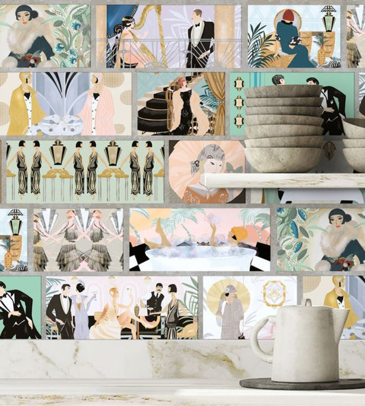 Charleston Tower Wallpaper - Pastel Multi - Brand McKenzie - BMHD002/01A - Premier Wallcovering