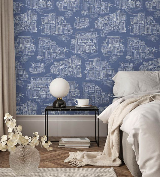 Charming Lanes Wallpaper - China Blue - Brand McKenzie - BMPP004/01A - Premier Wallcovering