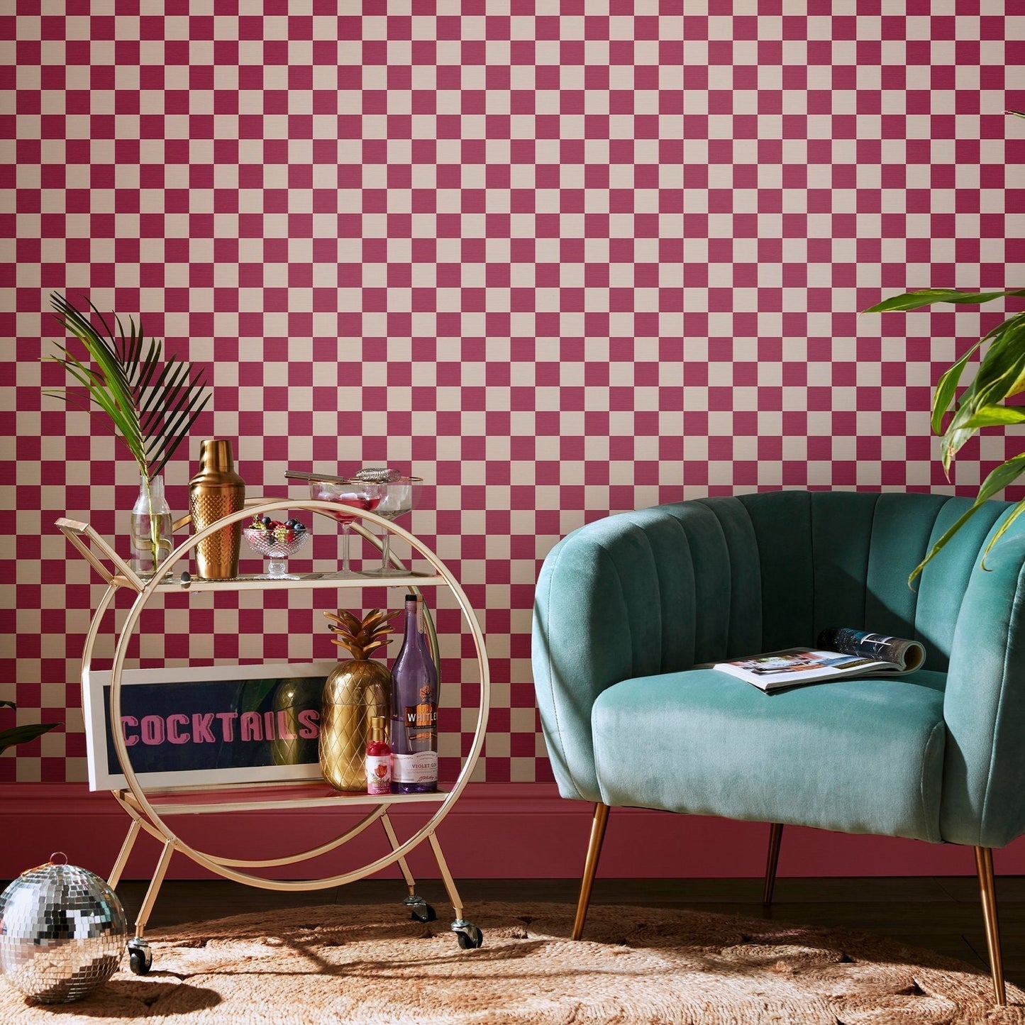 Check Me Out Wallpaper - Raspberry - Envy - 122369 - Premier Wallcovering
