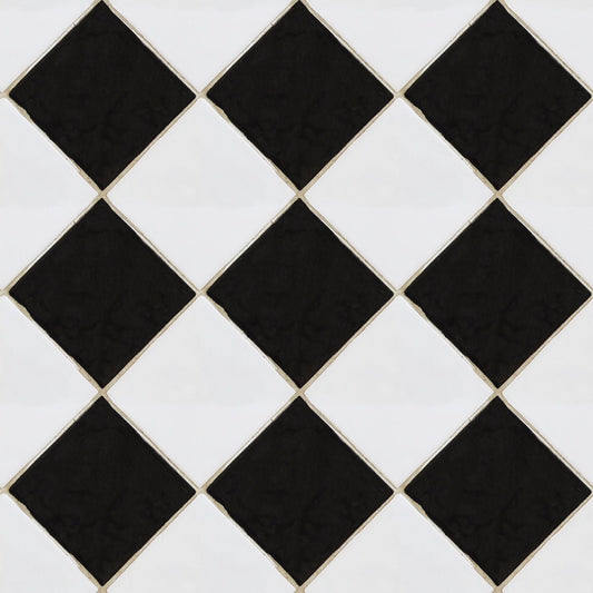 Checkered Tiles Wallpaper - Black & White - Rebel Walls - R18551 - Premier Wallcovering