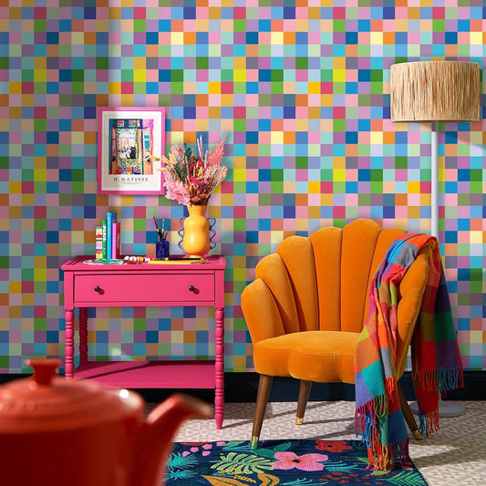 Checknicolour Dream Wallpaper - Multicoloured - Lust Home - LH900598 - Premier Wallcovering