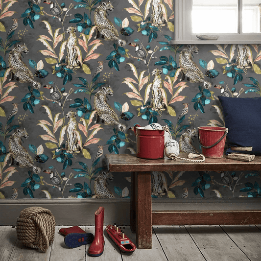 Cheetah Wallpaper - Charcoal Grey - The Graduate Collection - LH1CHEWALGREY - Premier Wallcovering