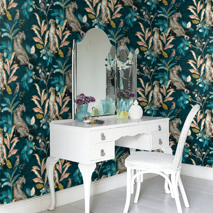 Cheetah Wallpaper - Teal - The Graduate Collection - LH1CHEWALTEA - Premier Wallcovering
