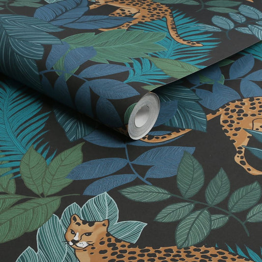 Cheetin Wallpaper - Blue - Envy - 118610 - Premier Wallcovering