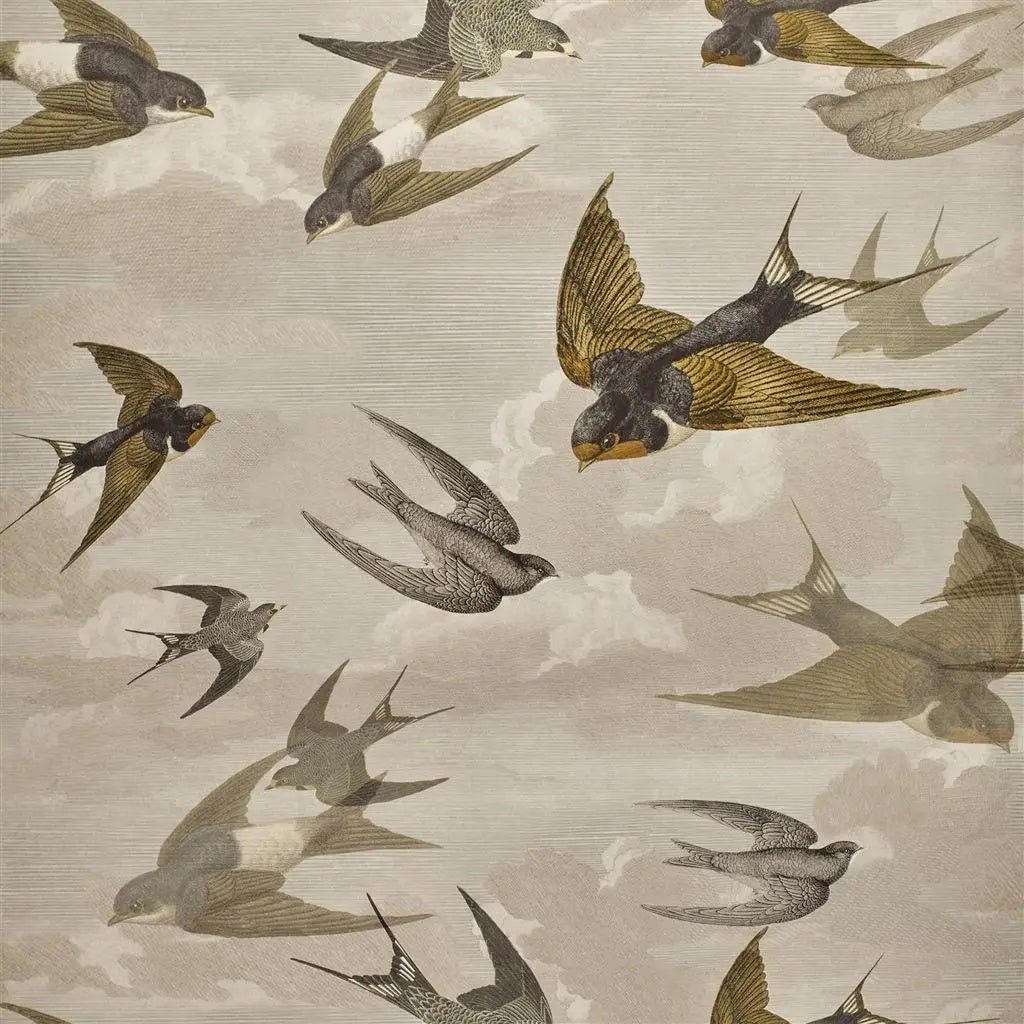 Chimney Swallows Wallpaper - Sepia - John Derian - PJD6003/03 - Premier Wallcovering