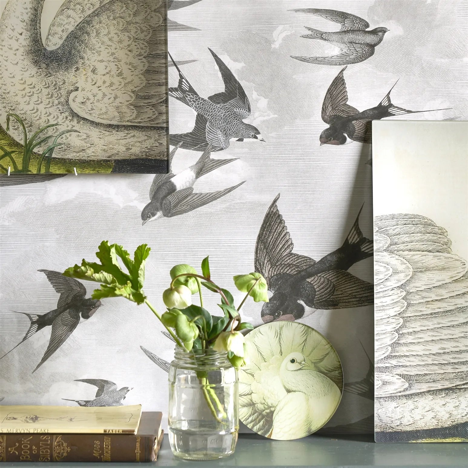 Chimney Swallows Wallpaper - Dusk - John Derian - PJD6003/02 - Premier Wallcovering