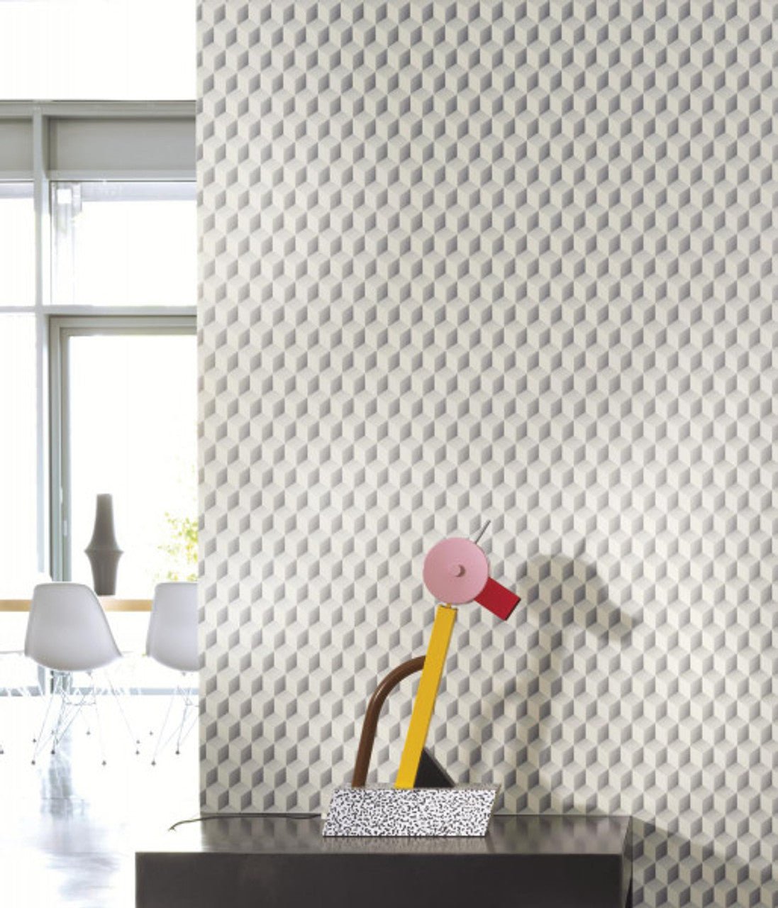 Chrome Cube 3D Perception Wallpaper - Blanc - Casadeco - 28350109 - Premier Wallcovering