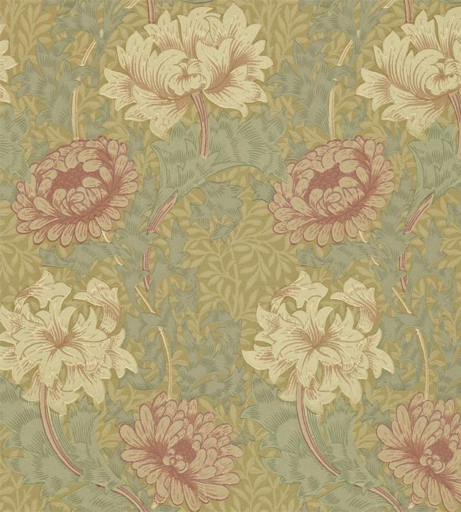 Chrysanthemum Wallpaper - Pink/Yellow/Green - 216860 - Morris & Co - Premier Wallcovering