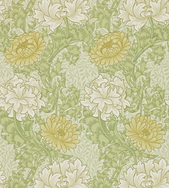 Chrysanthemum Wallpaper - Pale Olive - 212545 - Morris & Co - Premier Wallcovering