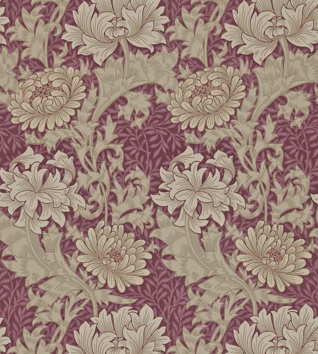 Chrysanthemum Wallpaper - Wine - 212548 - Morris & Co - Premier Wallcovering