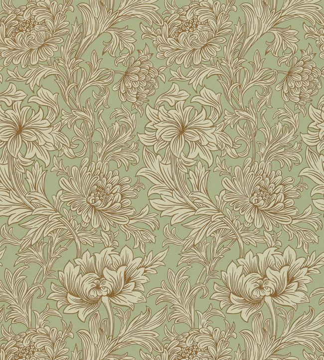 Chrysanthemum Toile Wallpaper - Eggshell/Gold - 210418 - Morris & Co - Premier Wallcovering