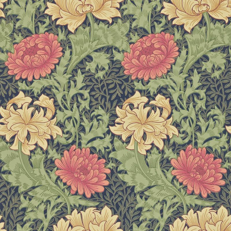 Chrysanthemum Wallpaper - Indigo - Morris & Co - 216854 - Premier Wallcovering