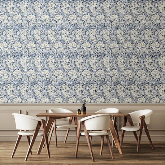 Chrysanthemum Wallpaper - Indigo Blue - Hoopla Walls - HWA1117W - Premier Wallcovering