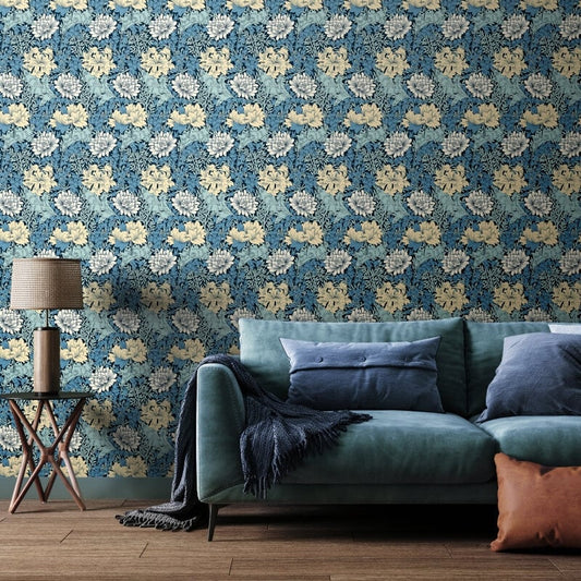 Chrysanthemum Wallpaper - Navy - Hoopla Walls - HWA1118W - Premier Wallcovering