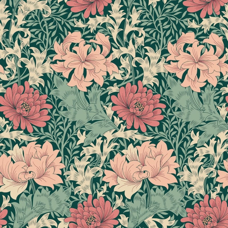 Chrysanthemum Wallpaper - Green/Pink - Hoopla Walls - HWA1123W - Premier Wallcovering