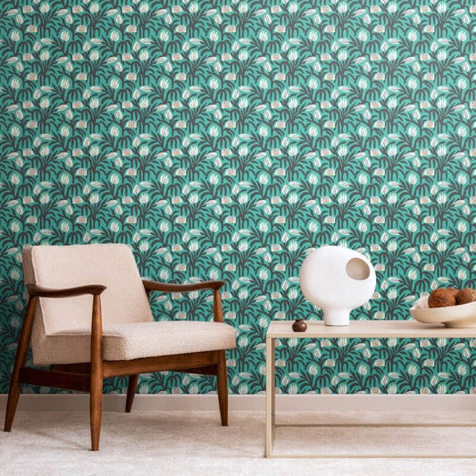 Chunky Flower Wallpaper - Teal Blue - Hoopla Walls - HWA1147W - Premier Wallcovering
