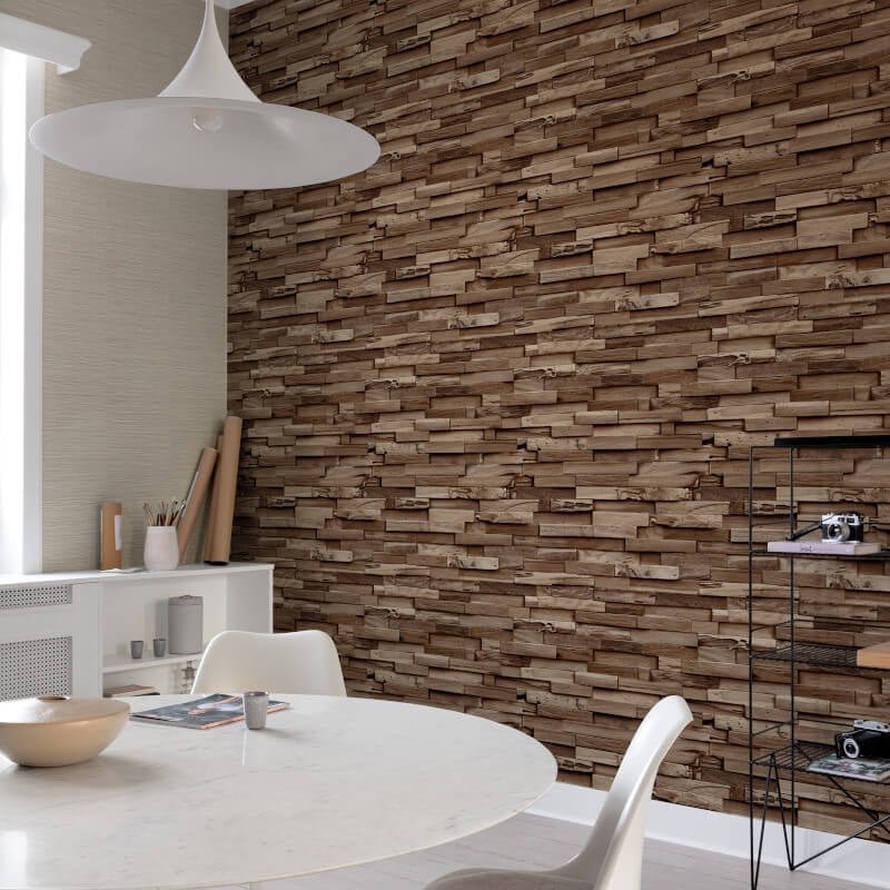 Ciara Colorado Wood Slat Effect Wallpaper - Brown - Grandeco - A64003 - Premier Wallcovering