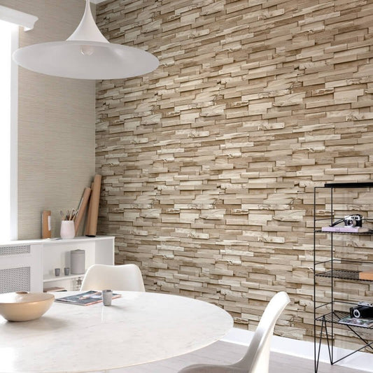 Ciara Colorado Wood Slat Effect Wallpaper - Natural - Grandeco - A64002 - Premier Wallcovering