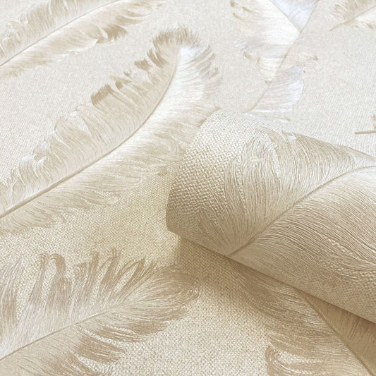 Ciara Glitter Feather Vinyl Wallpaper - Cream / Soft Beige - Belgravia - 4402 - Premier Wallcovering