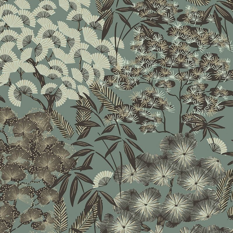 Ciara Hisae Floral Wallpaper - Green/Black - Grandeco - A63002 - Premier Wallcovering