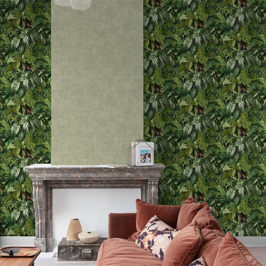 Ciara Living Wall Tropical Leaves Wallpaper - Green - Grandeco - A58601 - Premier Wallcovering