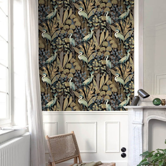 Ciara Tropical Cranes Wallpaper - Black Multi - Grandeco - A63201 - Premier Wallcovering