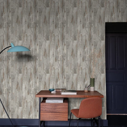 Ciara Wooden Wall Wallpaper - Grey/Brown - Grandeco - A62801 - Premier Wallcovering