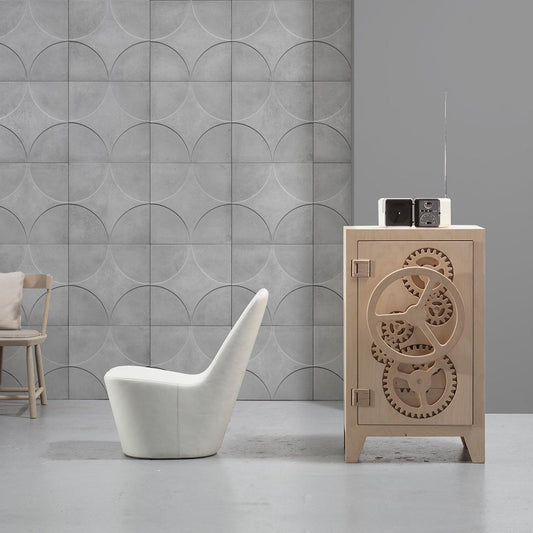 Circle Moulded Concrete Wallpaper - Silver - NLXL - NDE - 01 - Premier Wallcovering