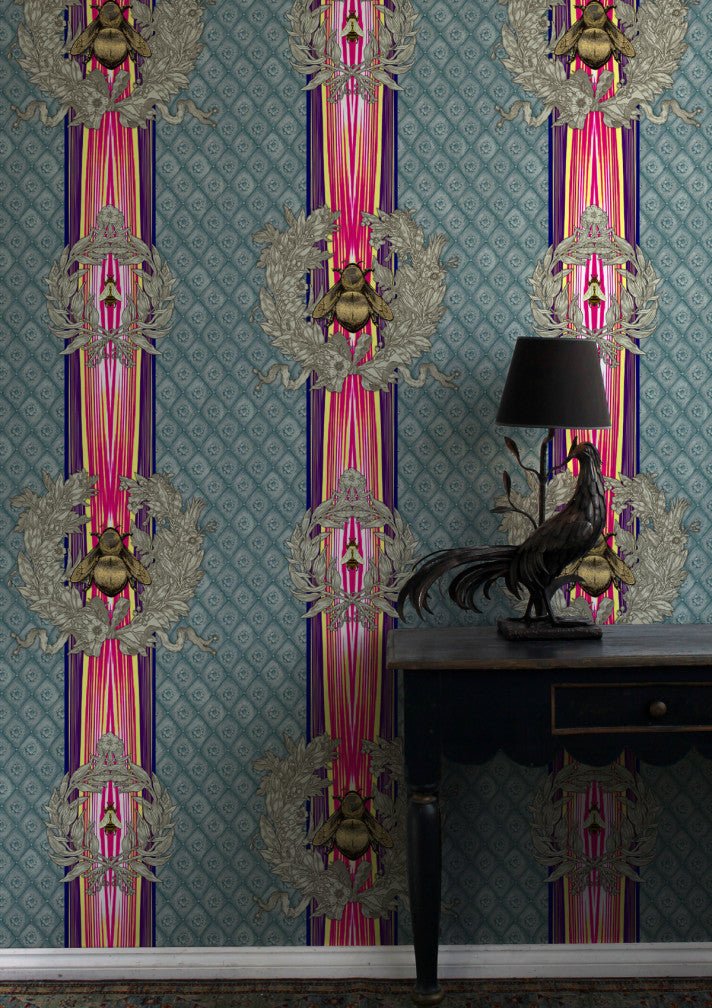Civic Bee Wallpaper - Teal - Timorous Beasties - TB/CVL/MICA/04 - Premier Wallcovering