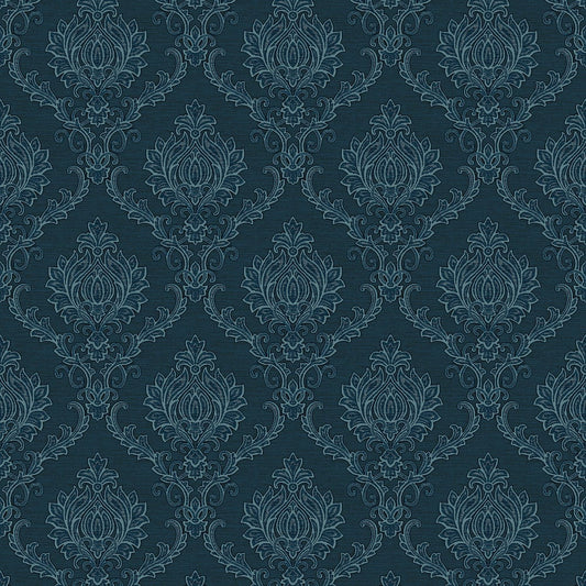 Classic Italian Delicate Damask Wallpaper - Deep Blue - Galerie - 23649 - Premier Wallcovering