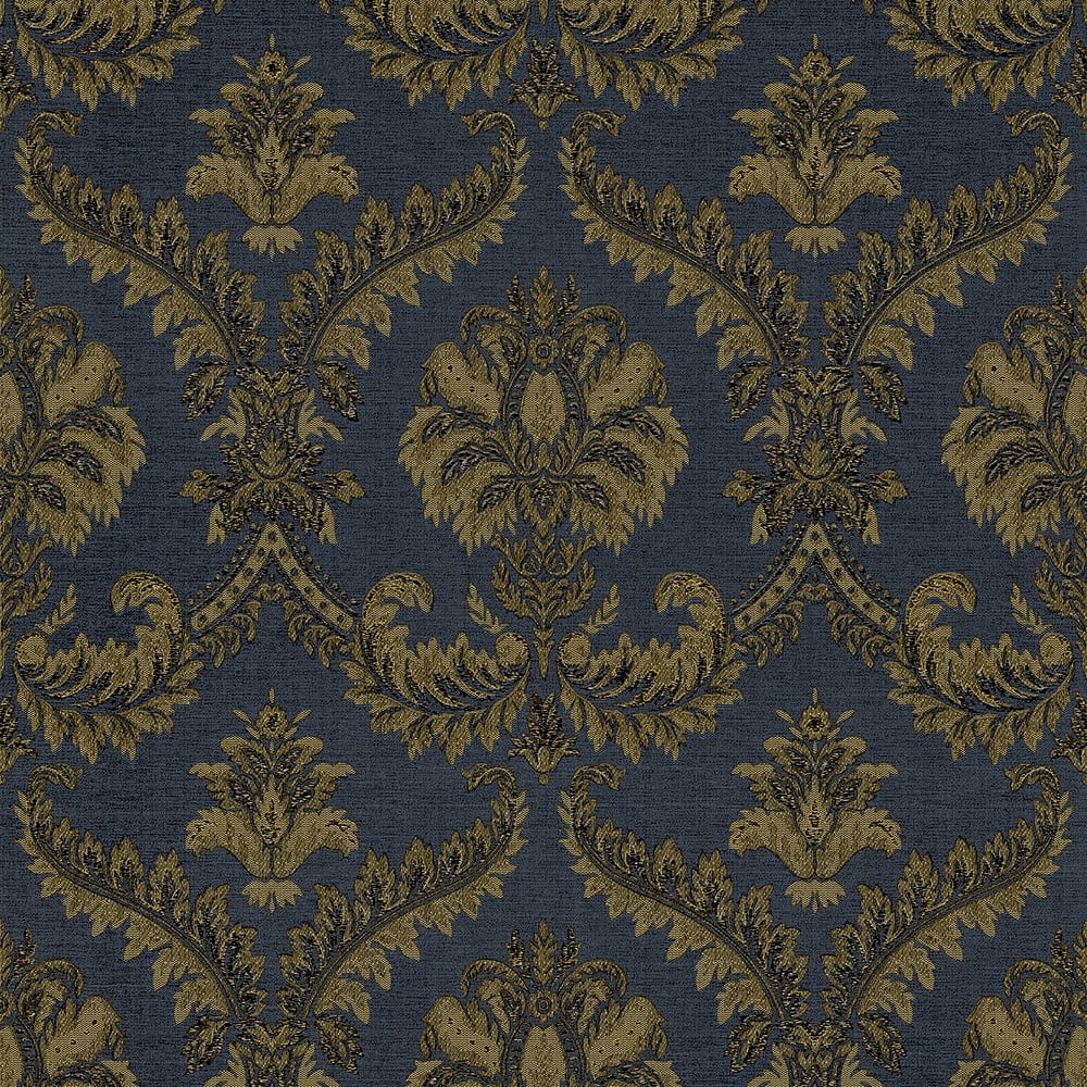 Classic Italian Traditional Damask Wallpaper - Deep Blue/Antique Gold - Galerie - 23609 - Premier Wallcovering