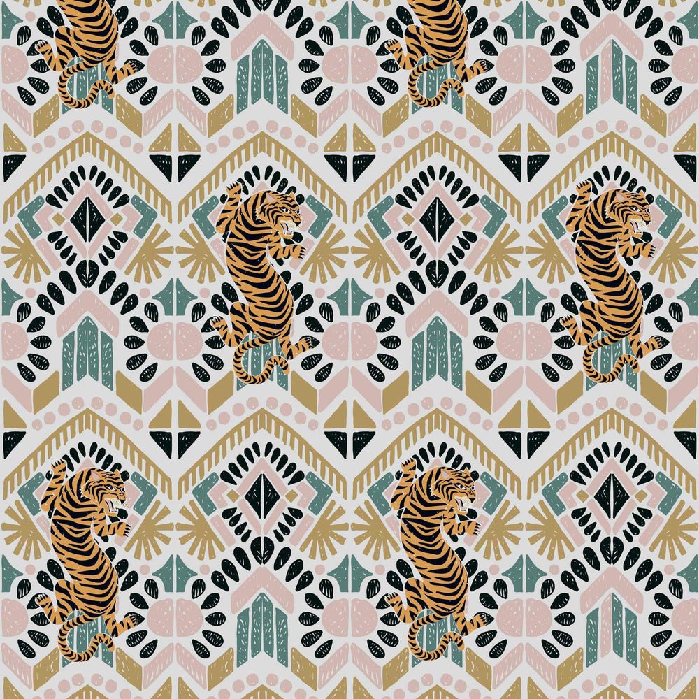 Clawdia Wallpaper - Blush, Mustard & Pine Green - Lust Home - LH900121 - Premier Wallcovering