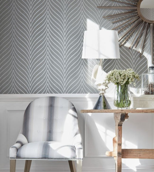 Clayton Herringbone Wallpaper - Light Grey - Thibaut - T75500 - Premier Wallcovering