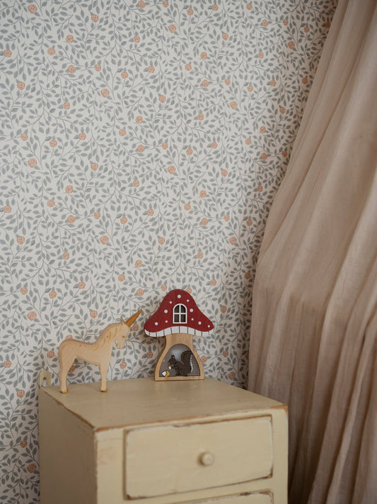 Climbing Rose Wallpaper - Blue - Summer Gray - Premier Wallcovering