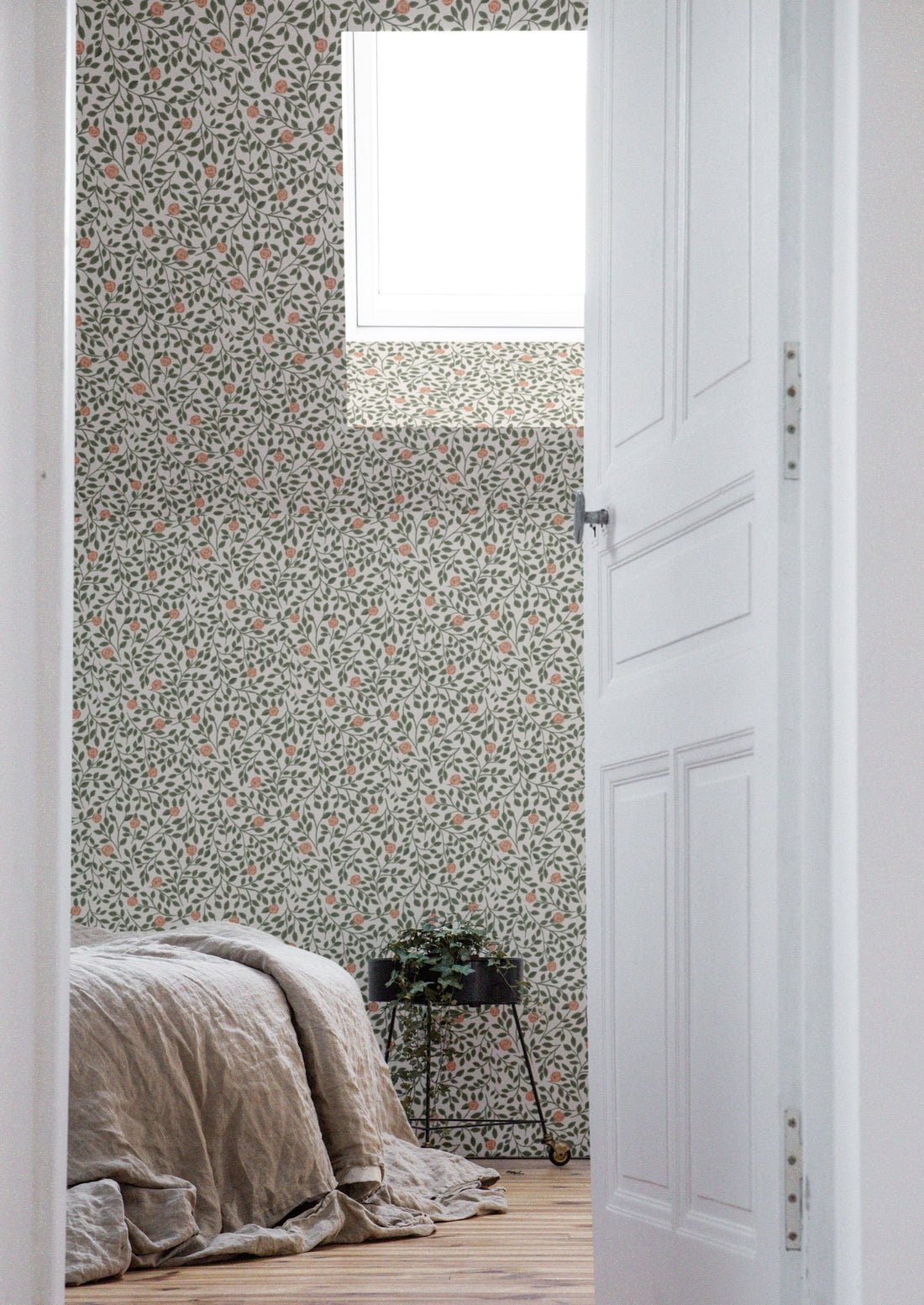 Climbing Rose Wallpaper - Light Green - Summer Gray - Premier Wallcovering