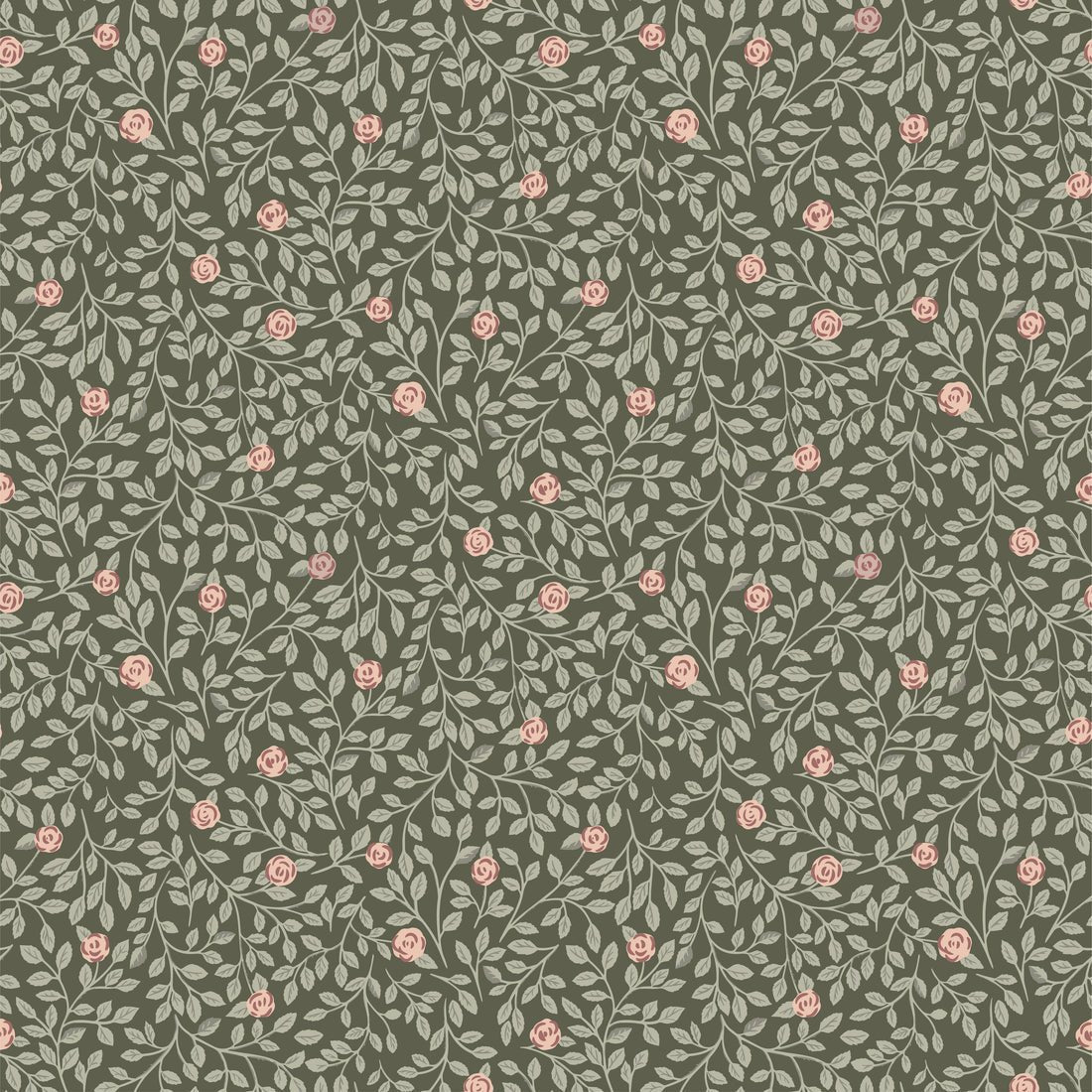 Climbing Rose Wallpaper - Green - Summer Gray - Premier Wallcovering