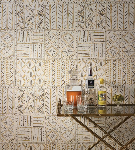 Cloisters Wallpaper - Aqua/ Taupe - Nina Campbell - NCW4391-02 - Premier Wallcovering