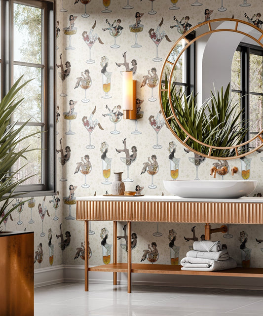 Cocktail Girls Wallpaper - Cream - The Graduate Collection - ST1COCKTAILCREAM - Premier Wallcovering