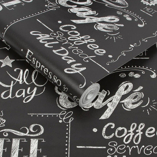 Coffee Shop Wallpaper - Black & White - Superfresco Easy - 32 - 993 - Premier Wallcovering