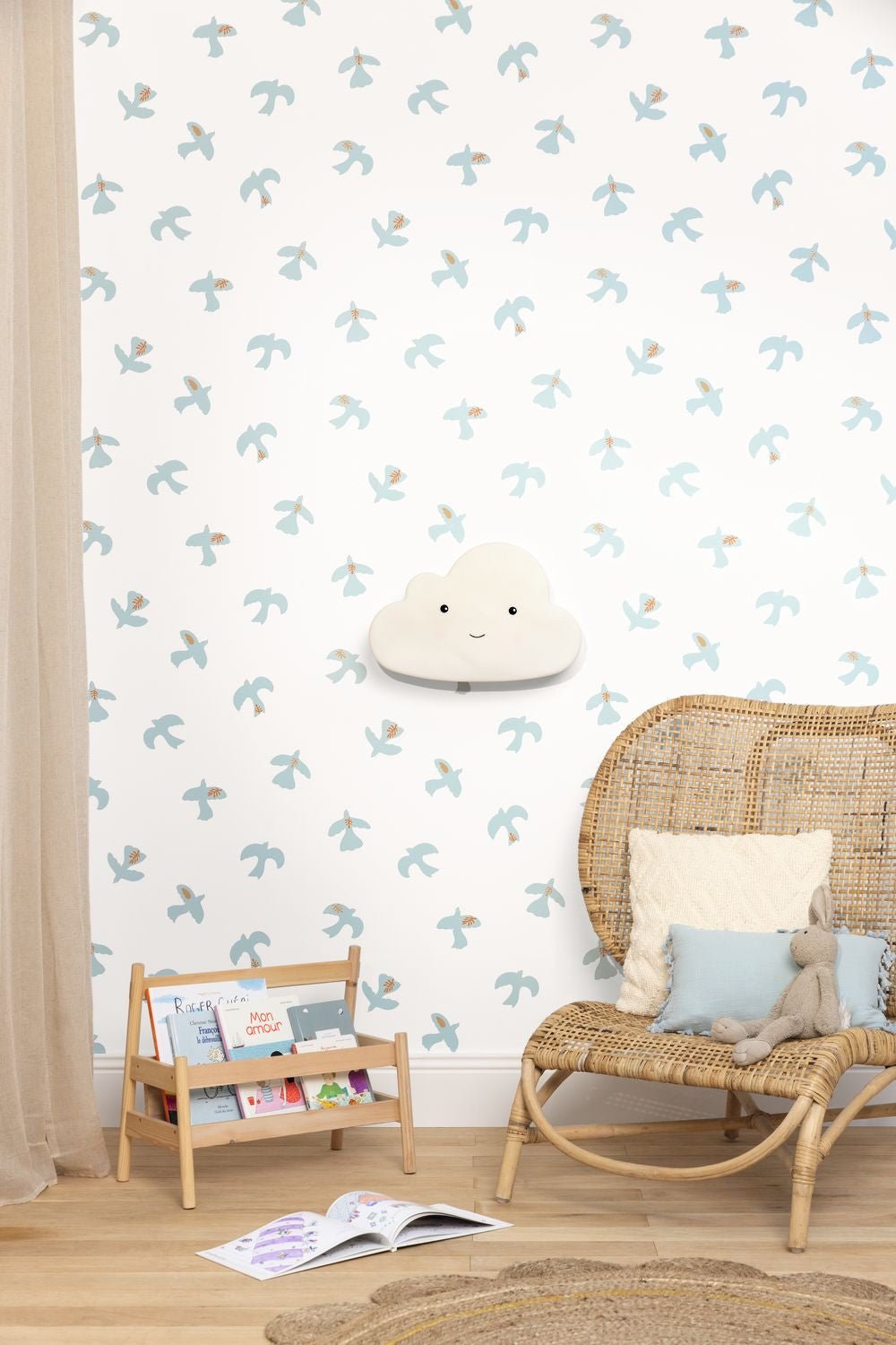 Colombe Wallpaper - Blanc Bleu Ciel - Caselio - 104500678 - Premier Wallcovering