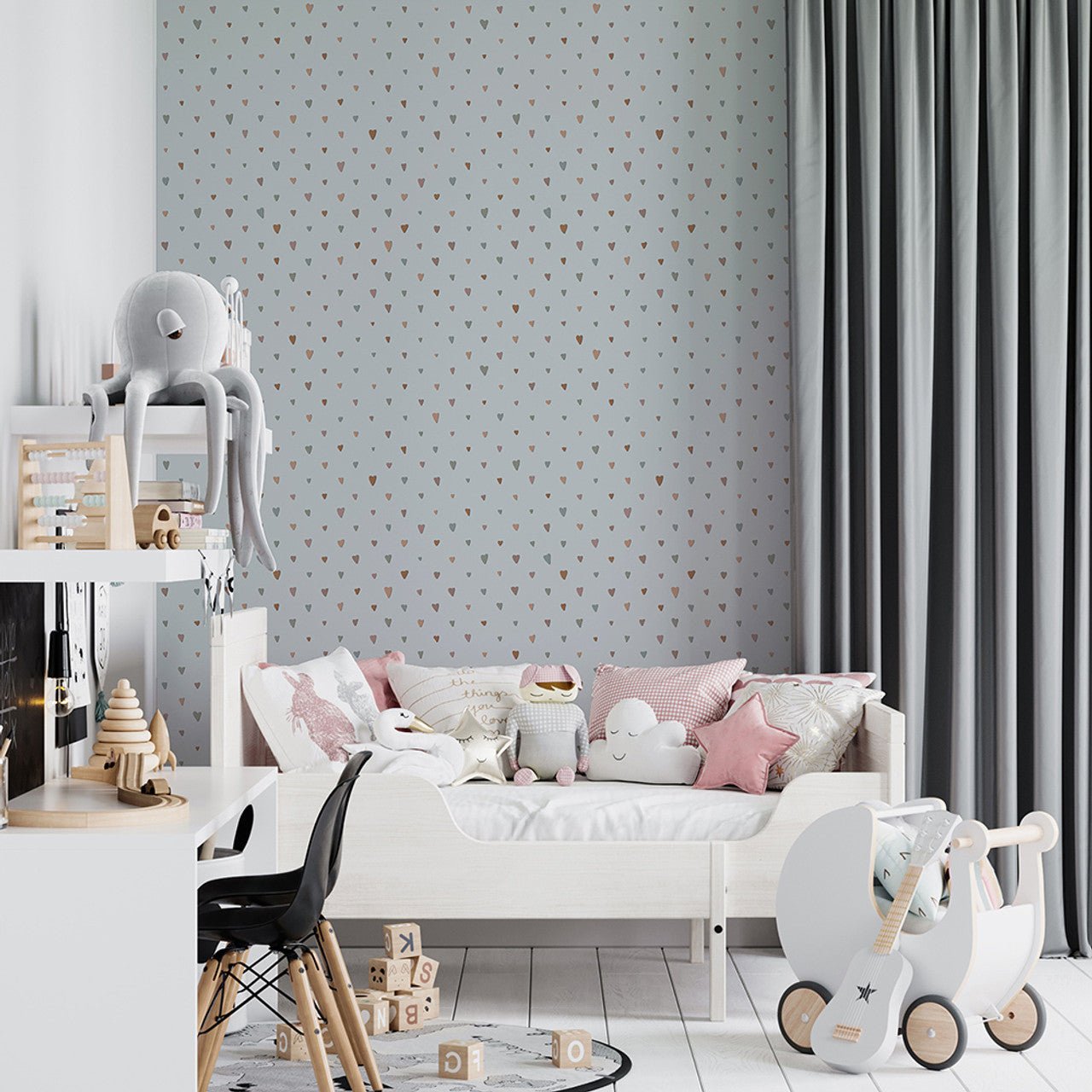 Colored Hearts Great Kids Wallpaper - Light Blue - Hohenberger - 26815 - Premier Wallcovering